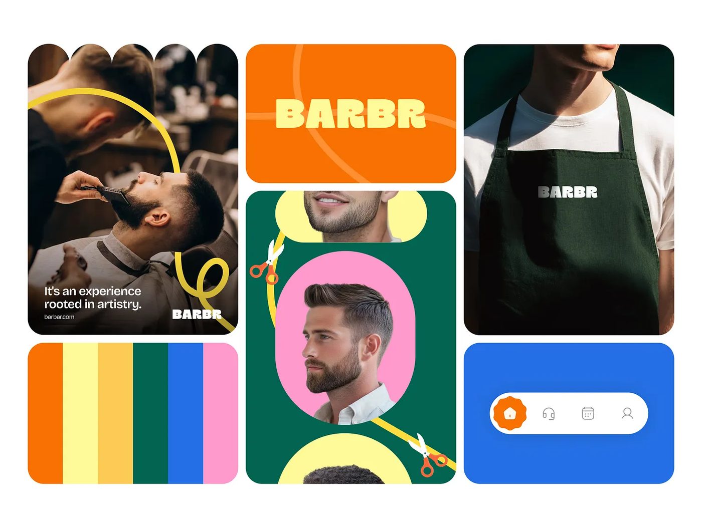 Barbershop identity across posters and aprons