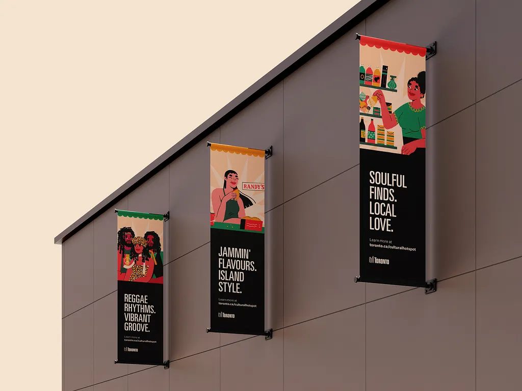 Street banners on a building