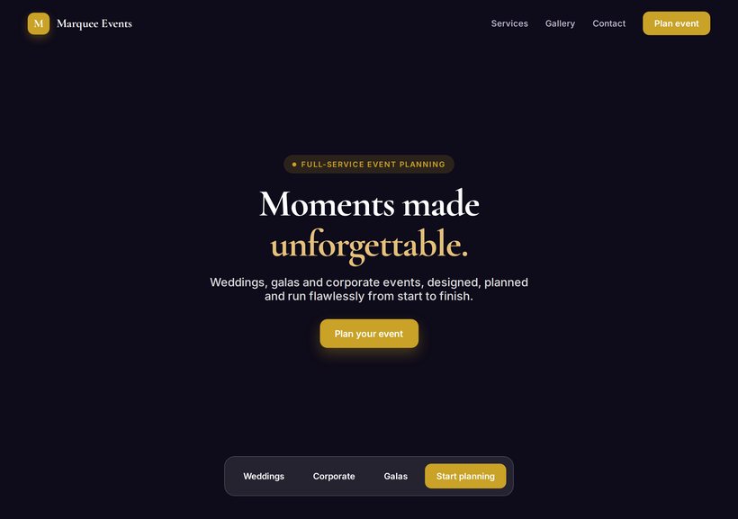 Event planning website sample design