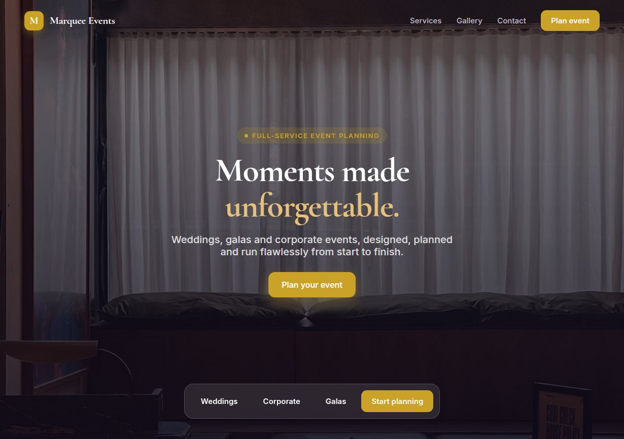 Event planning website sample design
