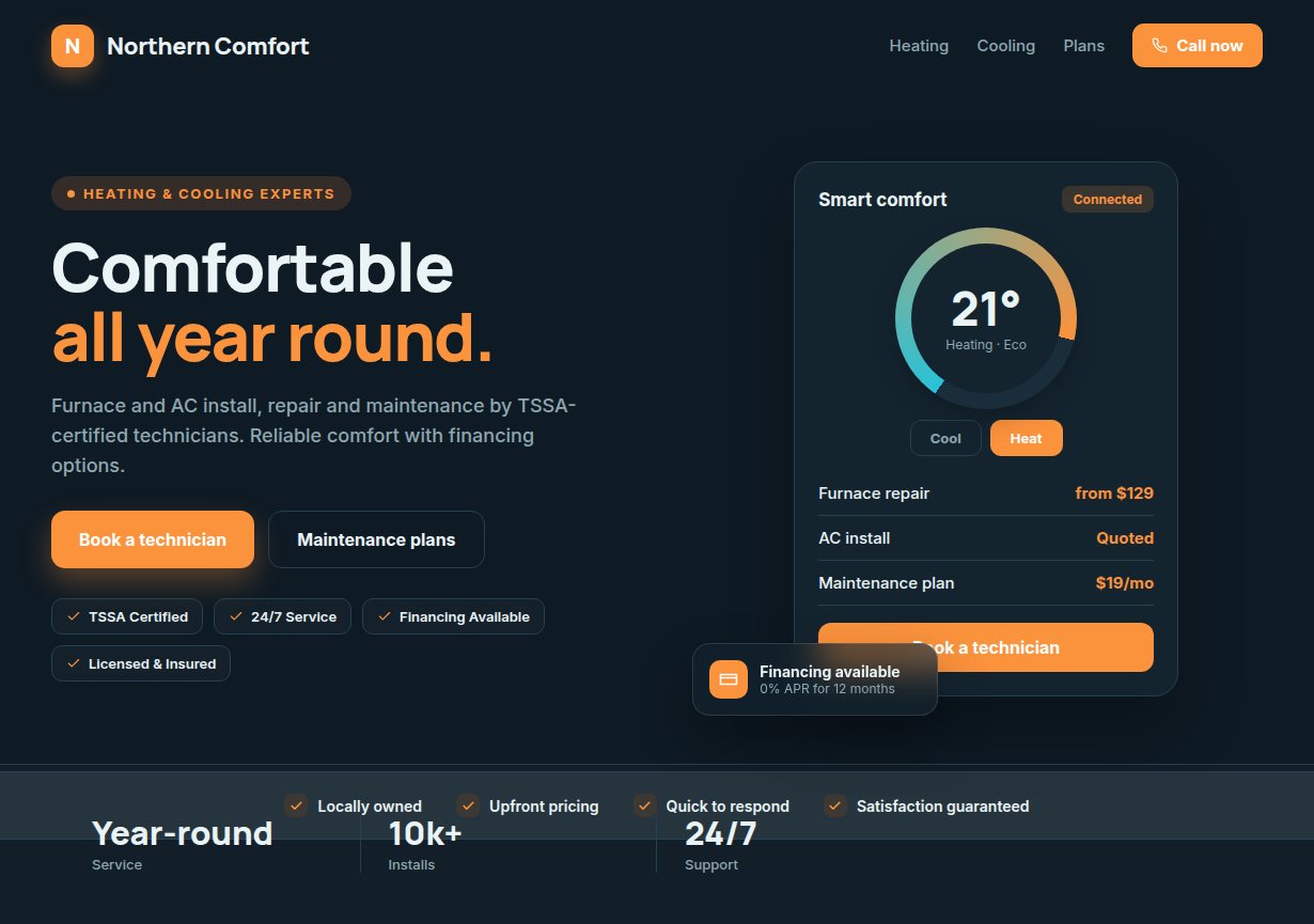 Heating & cooling website sample design