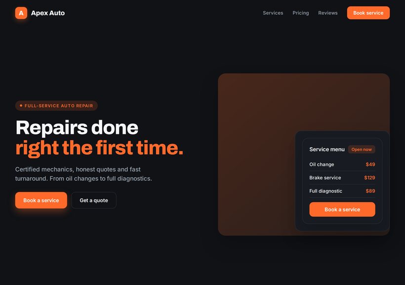 Auto repair shop website sample design