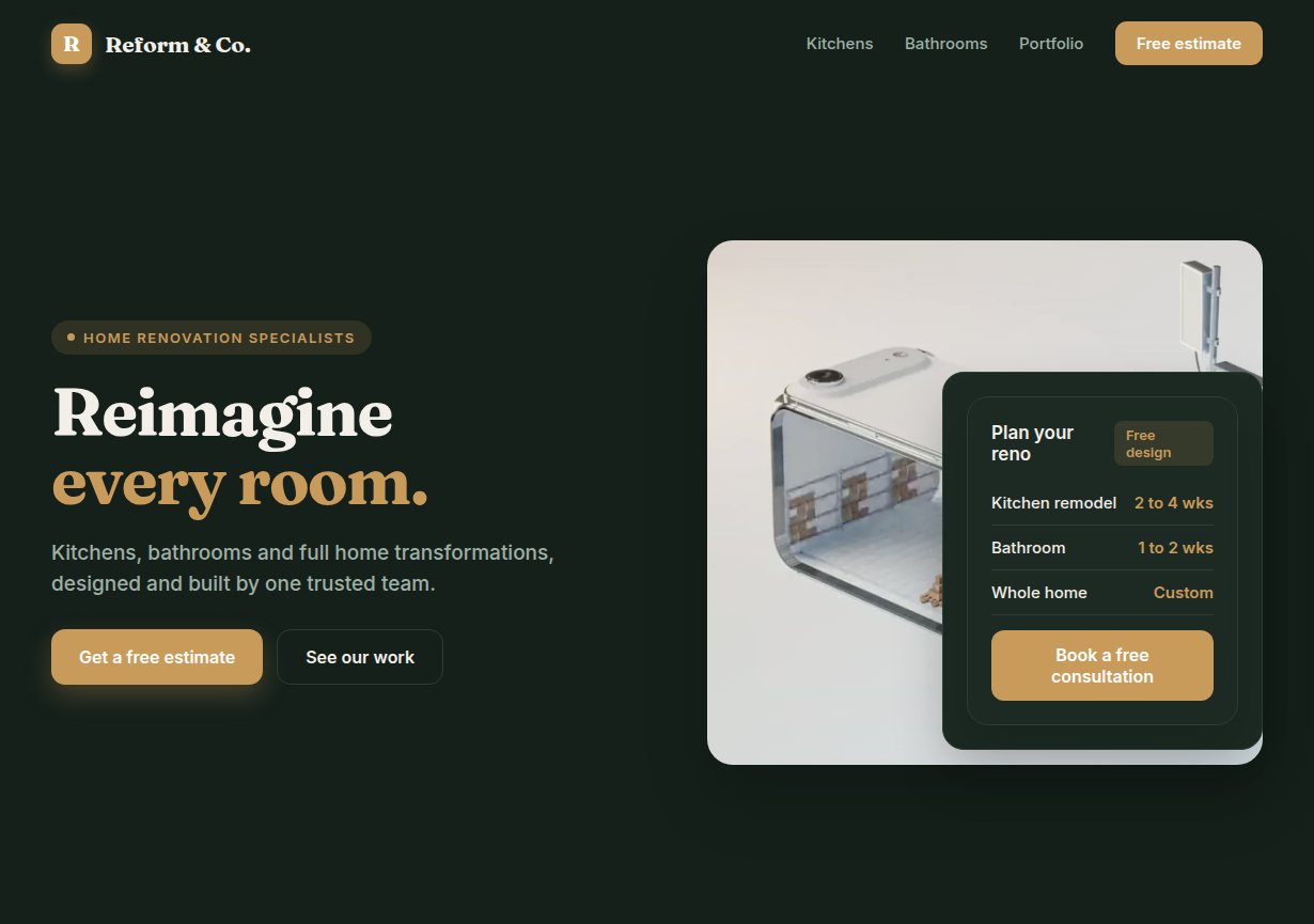 Home renovation website sample design